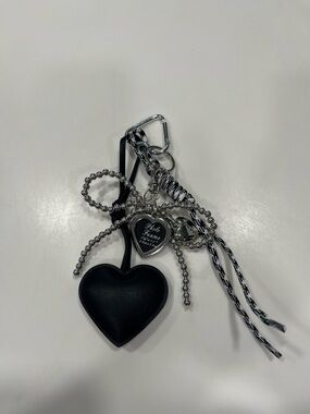 Black Heart Keychain Purse Charm with Silver Accents